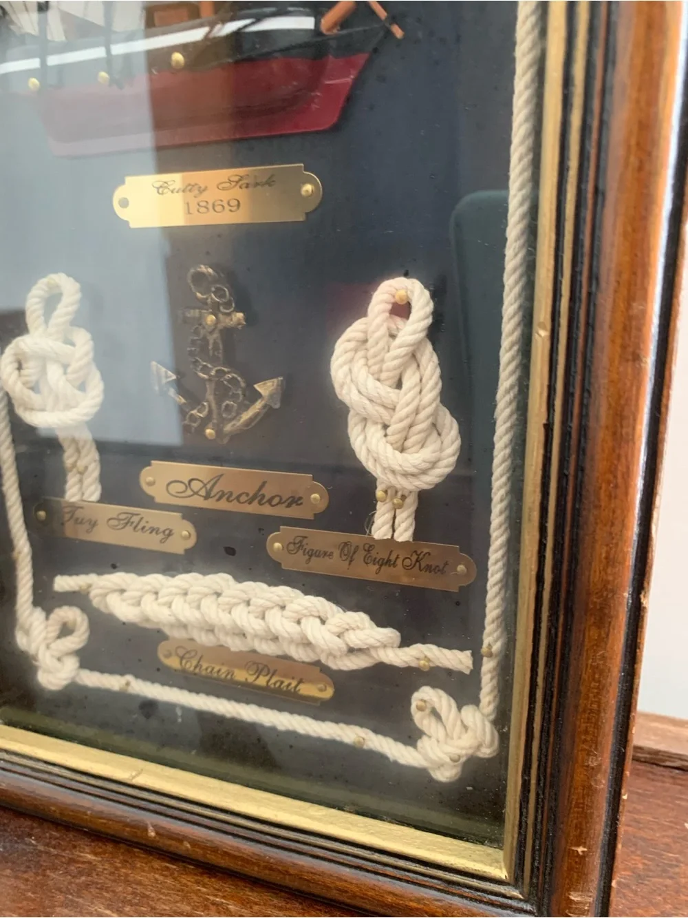 Vintage Nautical key storage Shadow Box with White Rope Accents